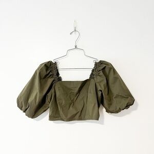 Jason Wu Olive Green Puff Sleeve Top sz S